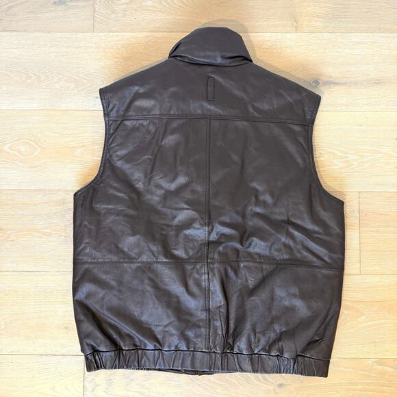 Vtg EDDIE BAUER Vest Men’s L Brown Leather Goose Down Bomber Jacket Vest - Picture 3 of 9